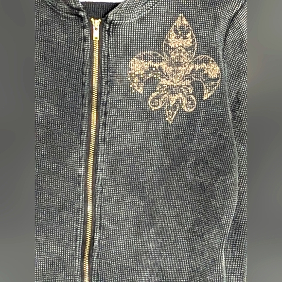 RXB Women's (Size M) Black Waffled Zip-Up Hoodie with Gold Fleur-de-Lis Graphics - Picture 3 of 14